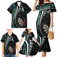 Personalized New Zealand Darts Family Matching Mermaid Dress and Hawaiian Shirt Paua Shell Koiri - Manaia