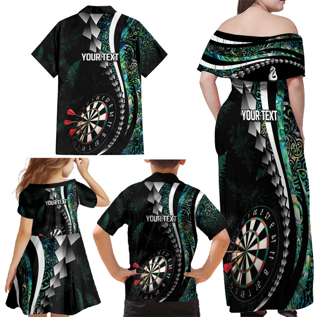 Personalized New Zealand Darts Family Matching Off Shoulder Maxi Dress and Hawaiian Shirt Paua Shell Koiri - Manaia
