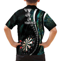 Personalized New Zealand Darts Family Matching Off Shoulder Short Dress and Hawaiian Shirt Paua Shell Koiri - Manaia