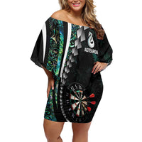 Personalized New Zealand Darts Family Matching Off Shoulder Short Dress and Hawaiian Shirt Paua Shell Koiri - Manaia