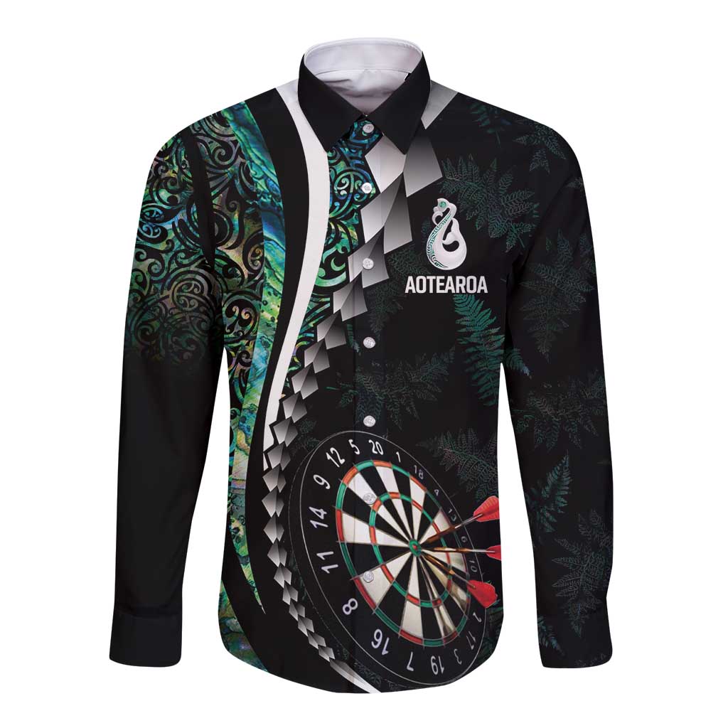 Personalized New Zealand Darts Long Sleeve Button Shirt Paua Shell Koiri - Manaia