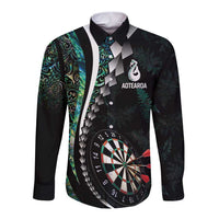 Personalized New Zealand Darts Long Sleeve Button Shirt Paua Shell Koiri - Manaia