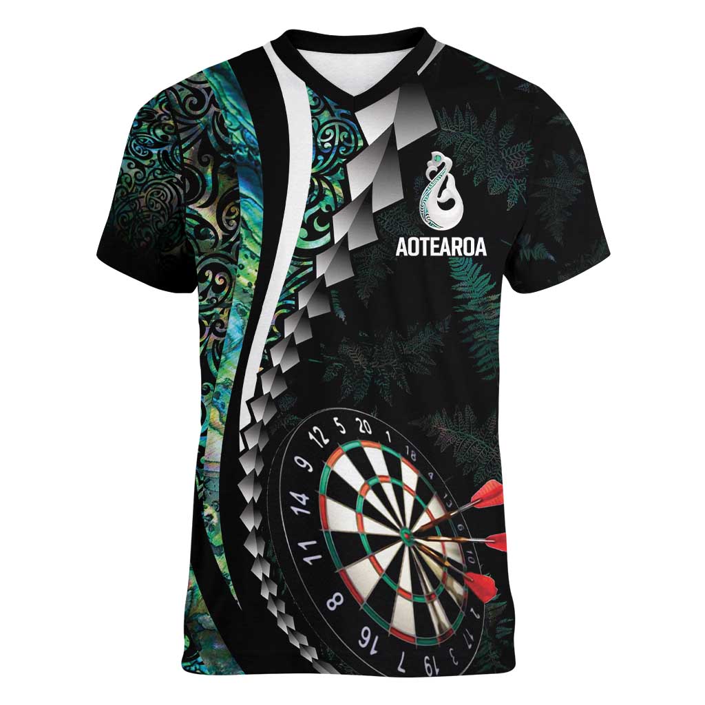 Personalized New Zealand Darts Women V-Neck T-Shirt Paua Shell Koiri - Manaia