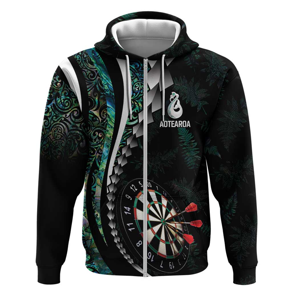 Personalized New Zealand Darts Zip Hoodie Paua Shell Koiri - Manaia