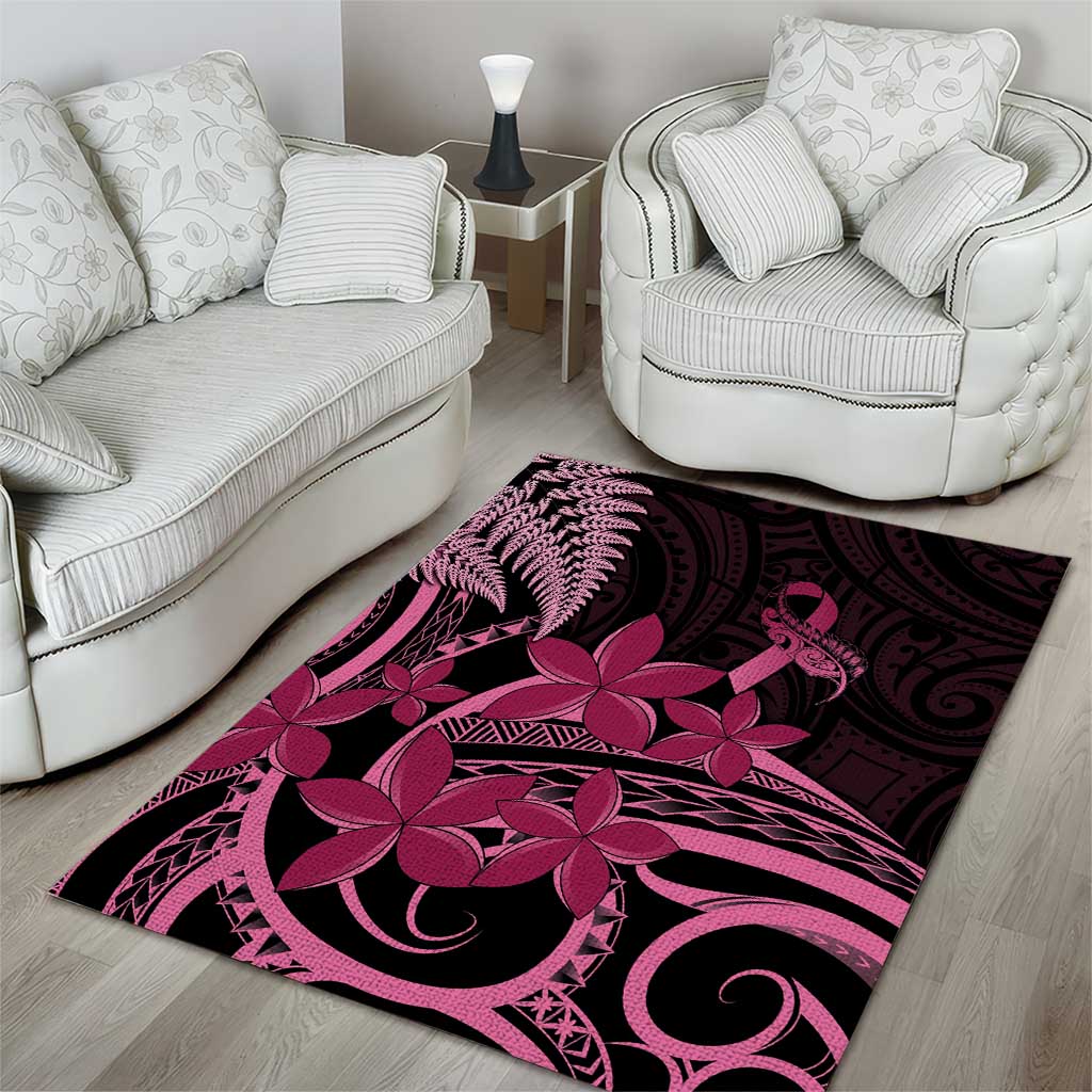 Aotearoa Maori Area Rug Pink Fern Ribbons on Black - Polynesian Pride
