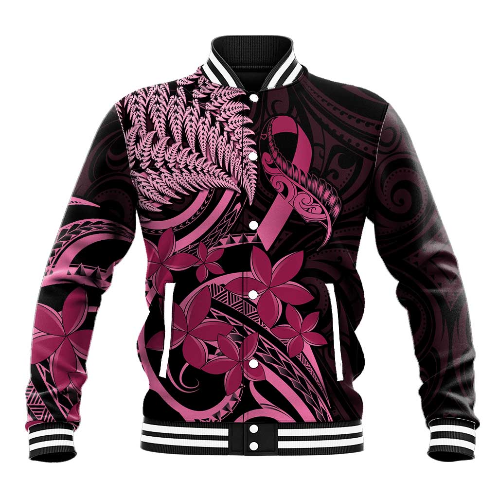 Aotearoa Maori Baseball Jacket Pink Fern Ribbons on Black - Polynesian Pride