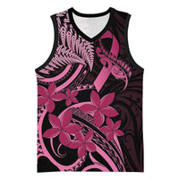 Aotearoa Maori Basketball Jersey Pink Fern Ribbons on Black LT7 Unisex Black - Polynesian Pride