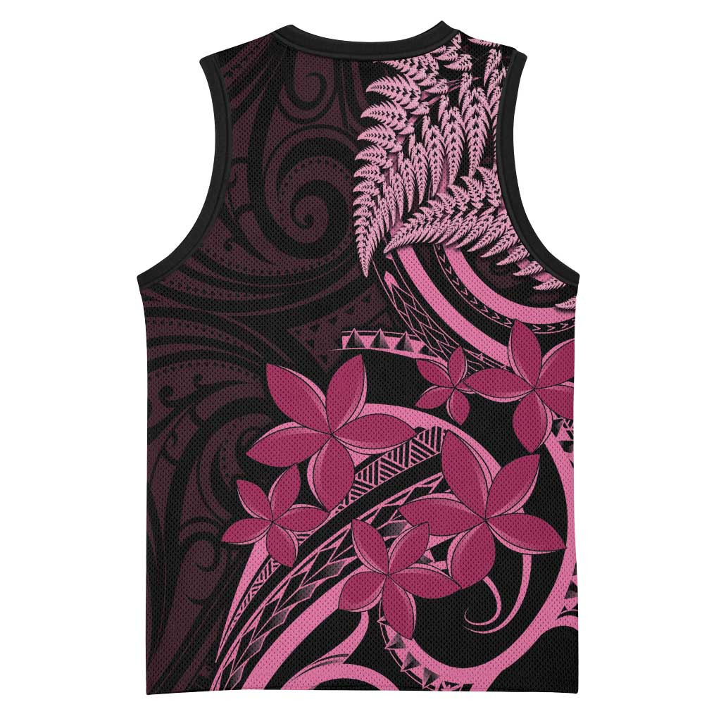 Aotearoa Maori Basketball Jersey Pink Fern Ribbons on Black LT7 - Polynesian Pride