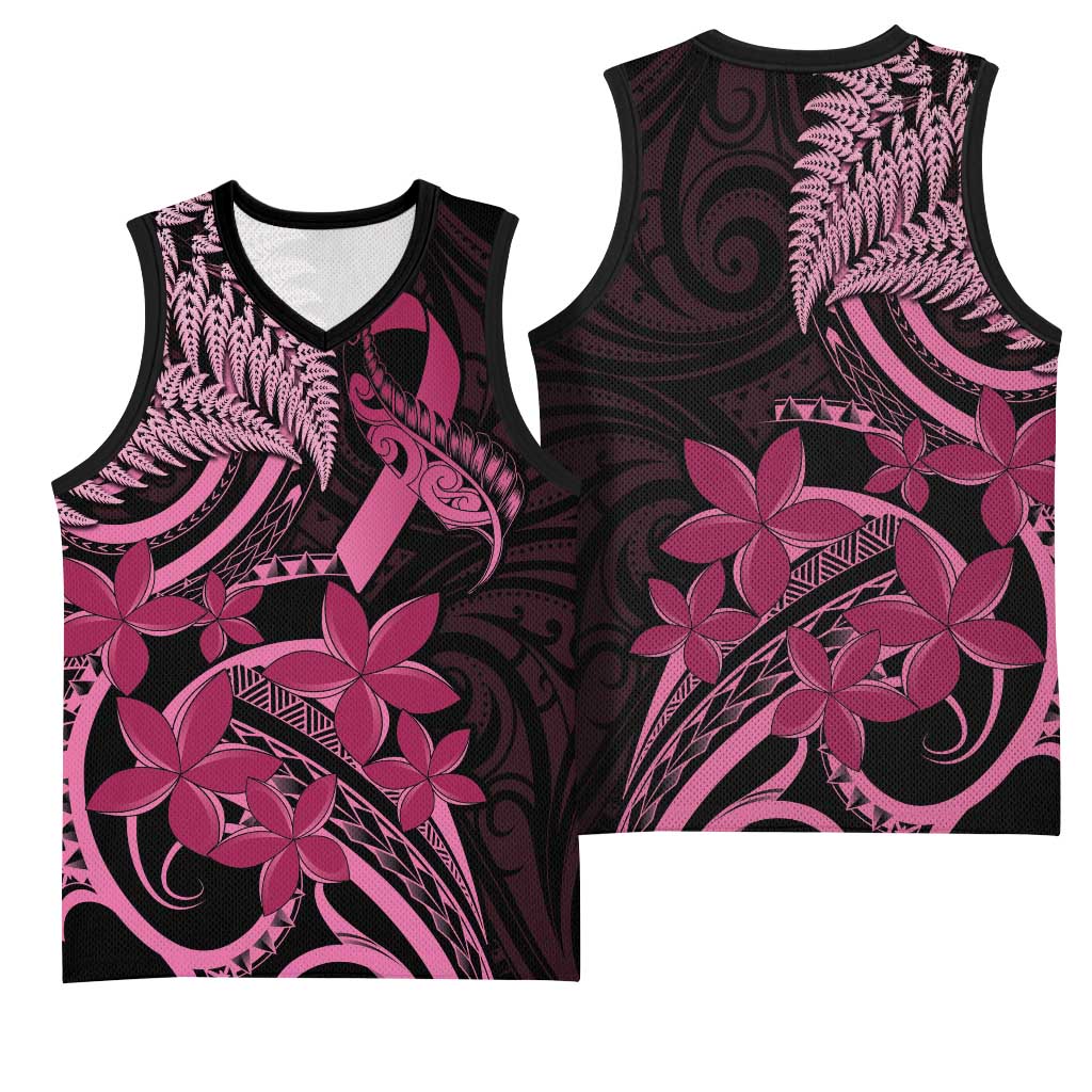 Aotearoa Maori Basketball Jersey Pink Fern Ribbons on Black LT7 - Polynesian Pride