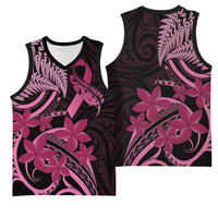 Aotearoa Maori Basketball Jersey Pink Fern Ribbons on Black LT7 - Polynesian Pride