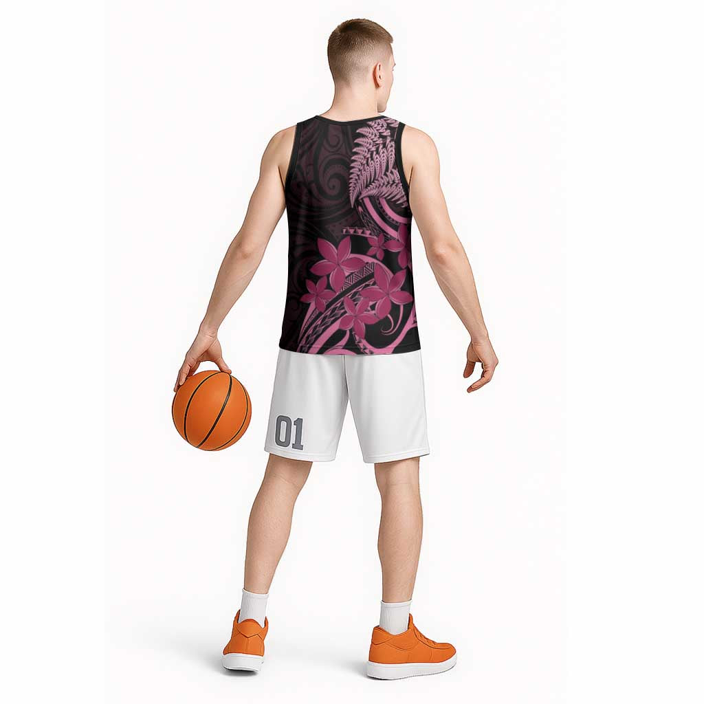 Aotearoa Maori Basketball Jersey Pink Fern Ribbons on Black LT7 - Polynesian Pride