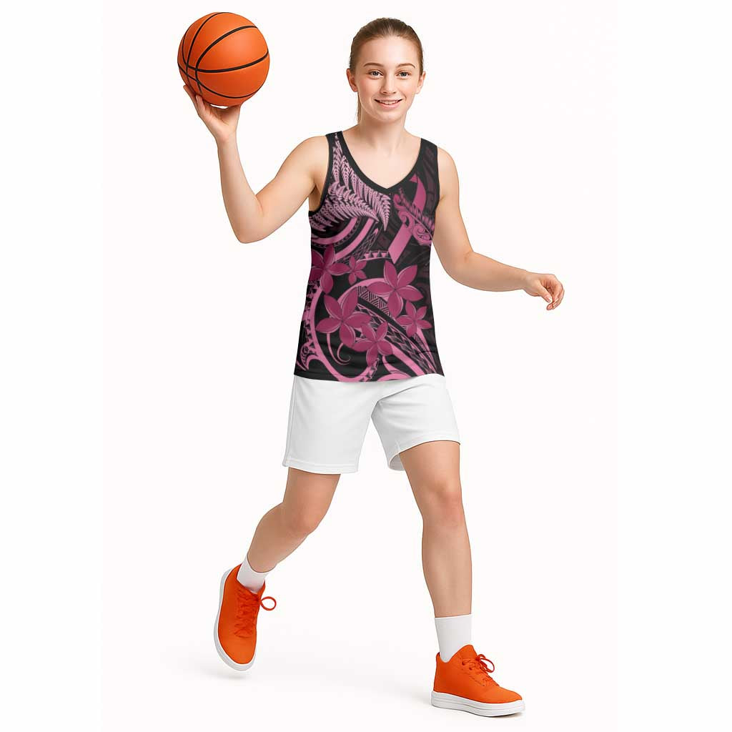 Aotearoa Maori Basketball Jersey Pink Fern Ribbons on Black LT7 - Polynesian Pride