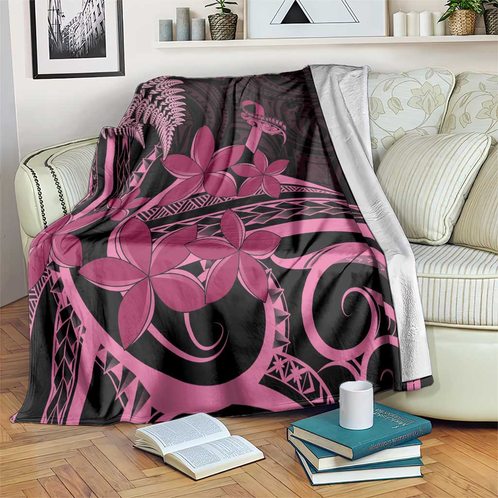 Aotearoa Maori Blanket Pink Fern Ribbons on Black LT7 Black - Polynesian Pride