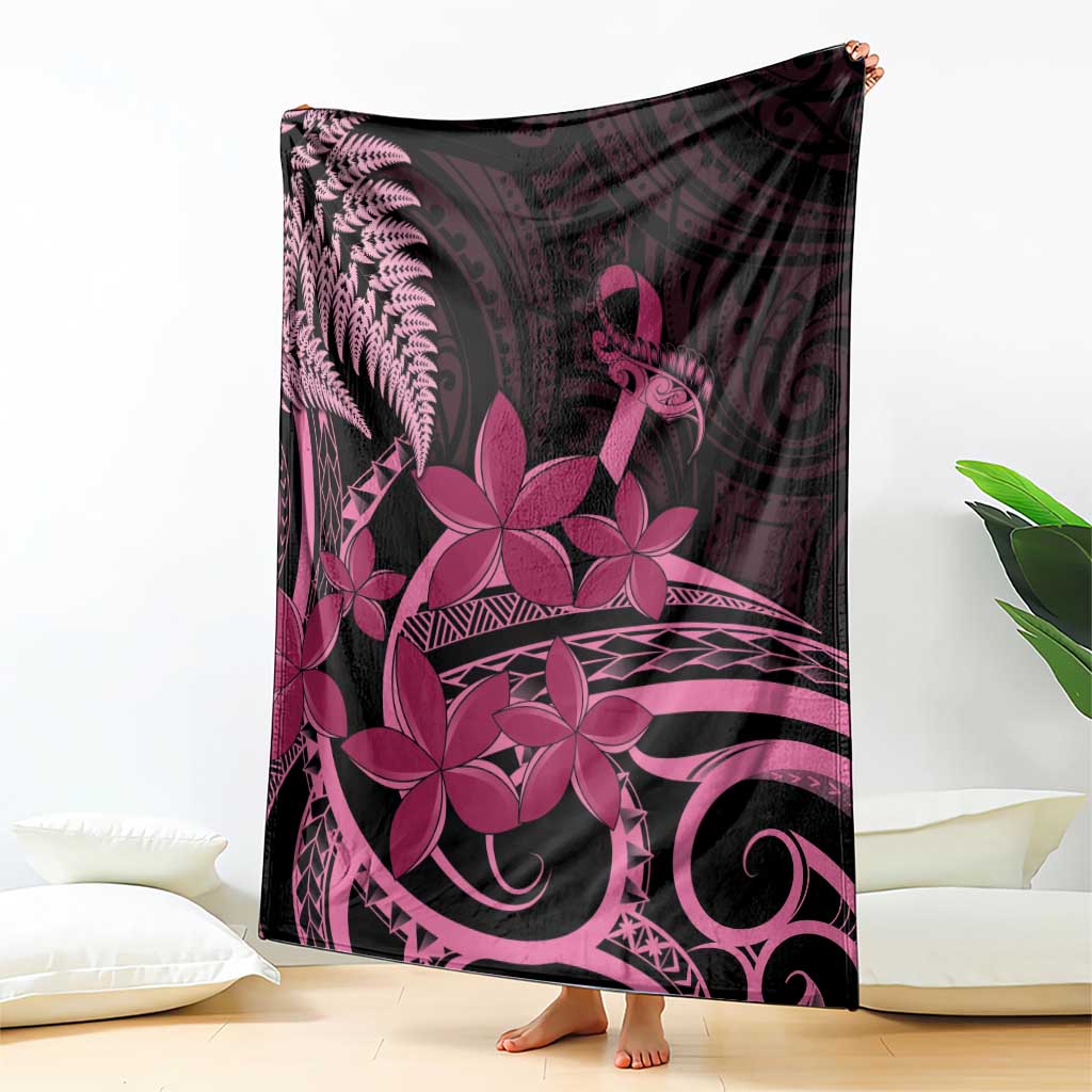 Aotearoa Maori Blanket Pink Fern Ribbons on Black LT7 - Polynesian Pride