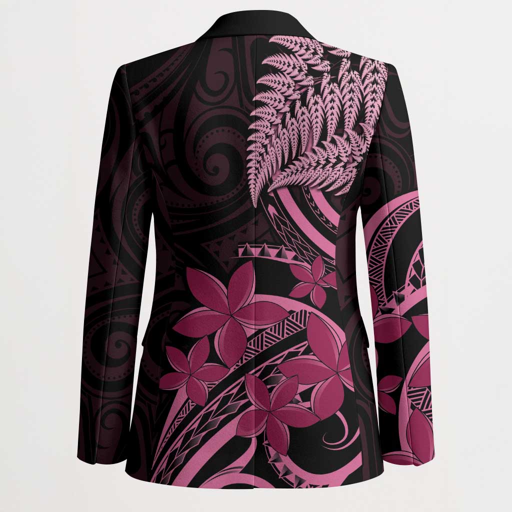 Aotearoa Maori Blazer Pink Fern Ribbons on Black LT7 - Polynesian Pride
