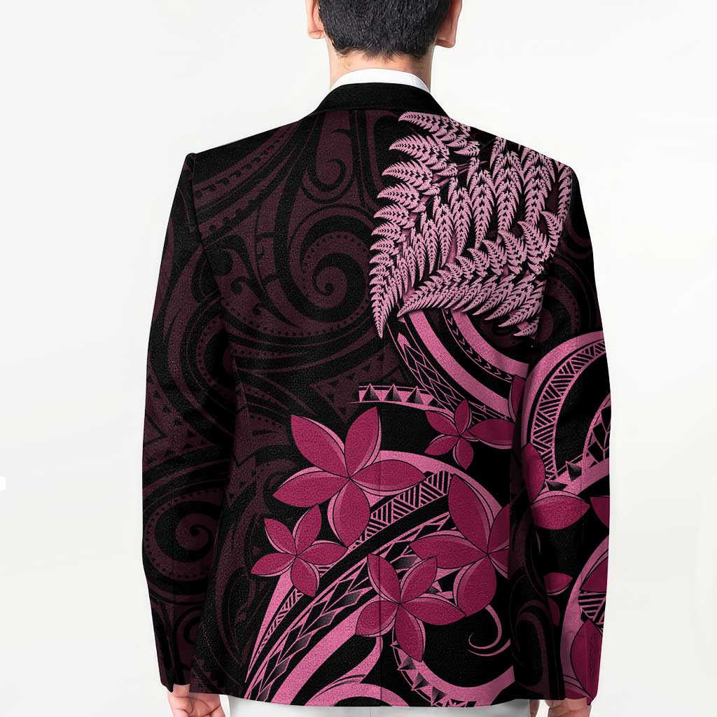 Aotearoa Maori Blazer Pink Fern Ribbons on Black LT7 - Polynesian Pride