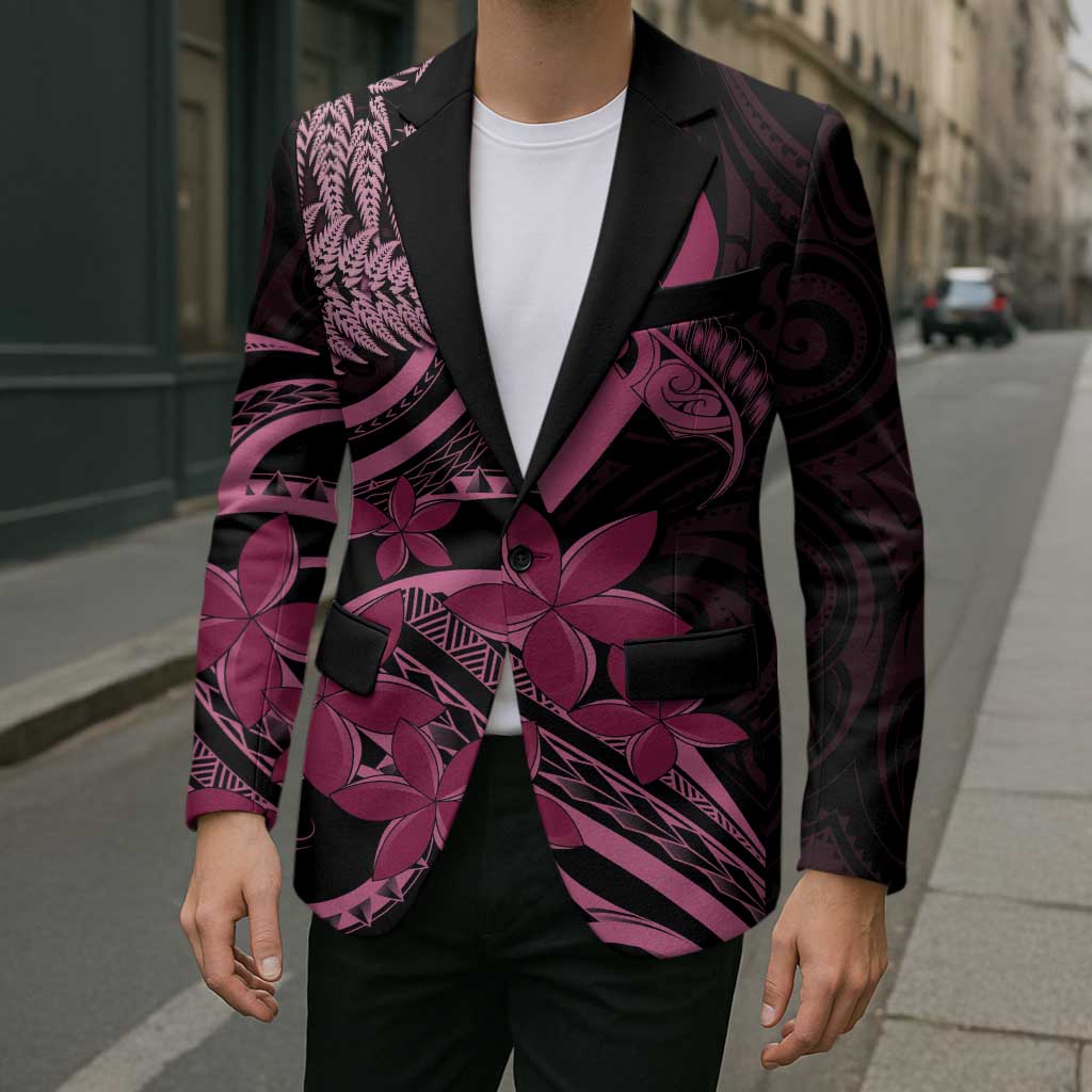 Aotearoa Maori Blazer Pink Fern Ribbons on Black LT7 - Polynesian Pride