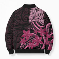 Aotearoa Maori Bomber Puffer Jacket Pink Fern Ribbons on Black - Polynesian Pride