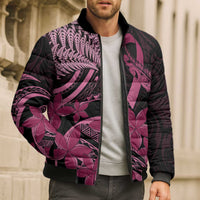 Aotearoa Maori Bomber Puffer Jacket Pink Fern Ribbons on Black - Polynesian Pride