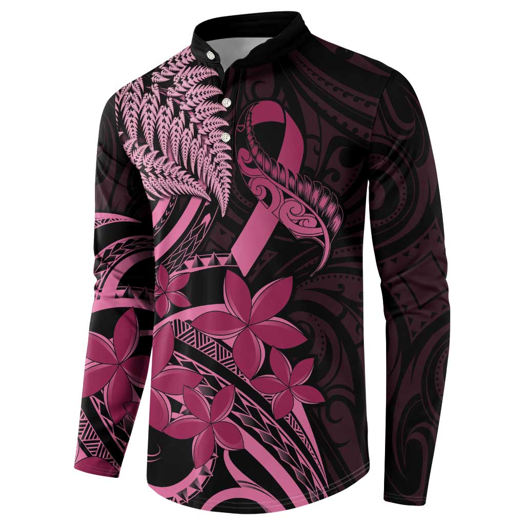 Aotearoa Maori Button Sweatshirt Pink Fern Ribbons on Black - Polynesian Pride