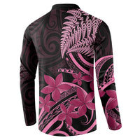 Aotearoa Maori Button Sweatshirt Pink Fern Ribbons on Black - Polynesian Pride