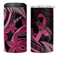 Aotearoa Maori 4 in 1 Can Cooler Tumbler Pink Fern Ribbons on Black - Polynesian Pride