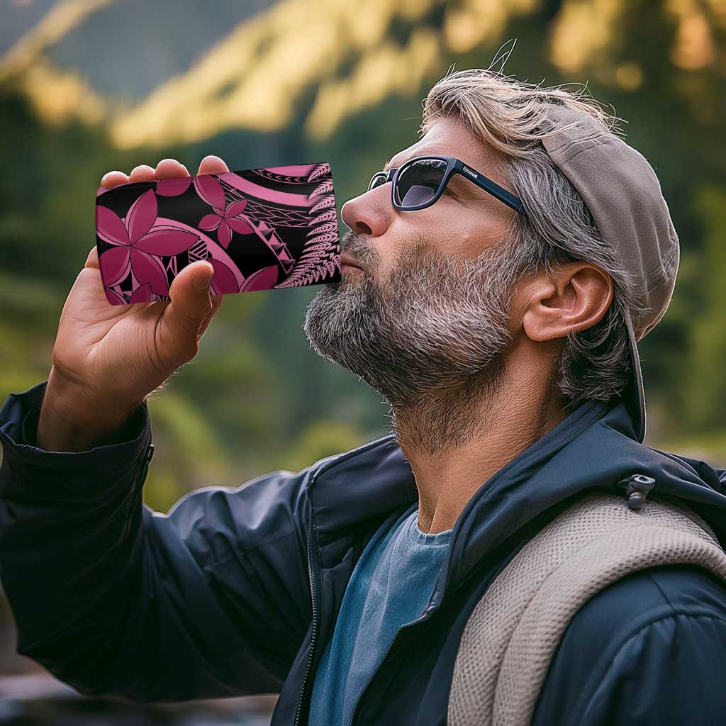 Aotearoa Maori 4 in 1 Can Cooler Tumbler Pink Fern Ribbons on Black - Polynesian Pride