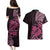 Aotearoa Maori Couples Matching Puletasi and Hawaiian Shirt Pink Fern Ribbons on Black - Polynesian Pride