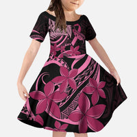Aotearoa Maori Family Matching Off The Shoulder Long Sleeve Dress and Hawaiian Shirt Pink Fern Ribbons on Black LT7 Daughter's Dress Black - Polynesian Pride