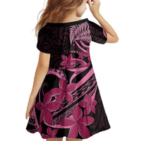 Aotearoa Maori Family Matching Off The Shoulder Long Sleeve Dress and Hawaiian Shirt Pink Fern Ribbons on Black LT7 - Polynesian Pride