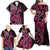 Aotearoa Maori Family Matching Off Shoulder Maxi Dress and Hawaiian Shirt Pink Fern Ribbons on Black - Polynesian Pride
