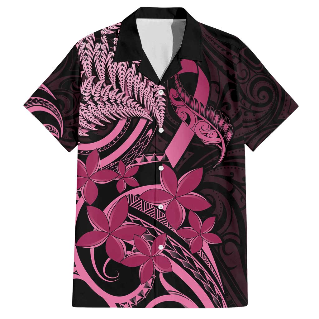 Aotearoa Maori Family Matching Puletasi and Hawaiian Shirt Pink Fern Ribbons on Black LT7 Dad's Shirt - Short Sleeve Black - Polynesian Pride