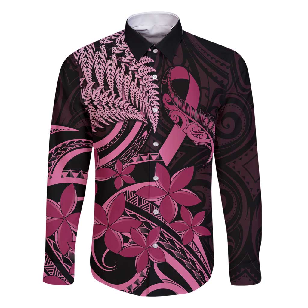 Aotearoa Maori Family Matching Short Sleeve Bodycon Dress and Hawaiian Shirt Pink Fern Ribbons on Black - Polynesian Pride