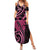Aotearoa Maori Family Matching Summer Maxi Dress and Hawaiian Shirt Pink Fern Ribbons on Black - Polynesian Pride