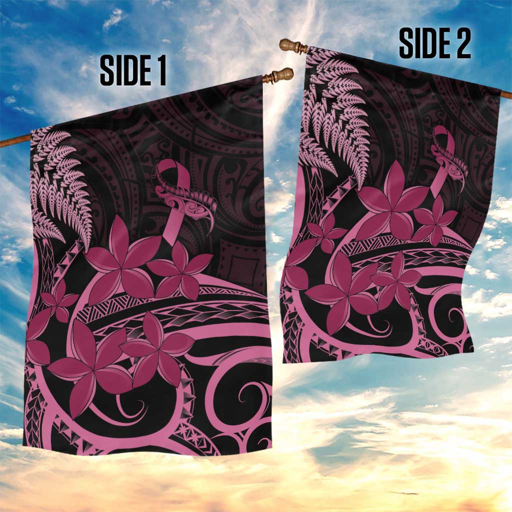 Aotearoa Maori Garden Flag Pink Fern Ribbons on Black - Polynesian Pride