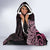 Aotearoa Maori Hooded Blanket Pink Fern Ribbons on Black - Polynesian Pride