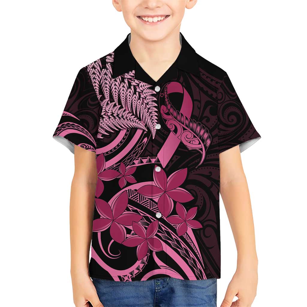 Aotearoa Maori Kid Hawaiian Shirt Pink Fern Ribbons on Black LT7 Kid Black - Polynesian Pride