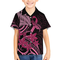 Aotearoa Maori Kid Hawaiian Shirt Pink Fern Ribbons on Black LT7 Kid Black - Polynesian Pride