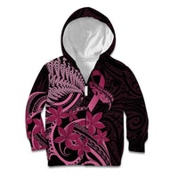 Aotearoa Maori Kid Hoodie Pink Fern Ribbons on Black - Polynesian Pride