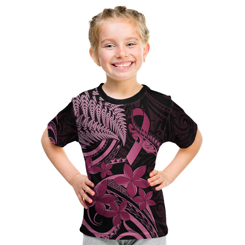 Aotearoa Maori Kid T Shirt Pink Fern Ribbons on Black LT7 Black - Polynesian Pride