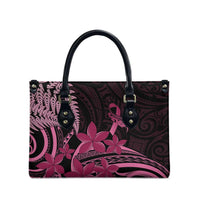 Aotearoa Maori Leather Bag Pink Fern Ribbons on Black - Polynesian Pride