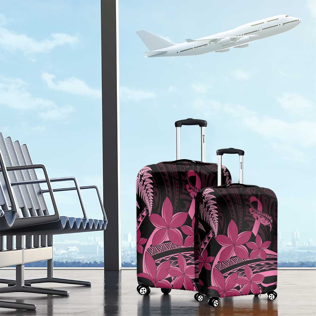 Aotearoa Maori Luggage Cover Pink Fern Ribbons on Black - Polynesian Pride