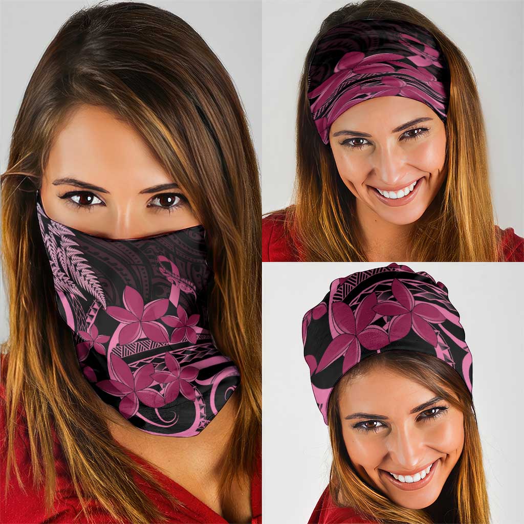 Aotearoa Maori Neck Gaiter Pink Fern Ribbons on Black LT7