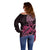 Aotearoa Maori Off Shoulder Sweater Pink Fern Ribbons on Black - Polynesian Pride