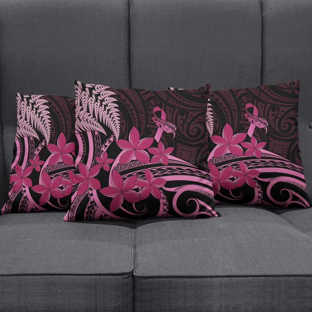 Aotearoa Maori Pillow Cover Pink Fern Ribbons on Black - Polynesian Pride