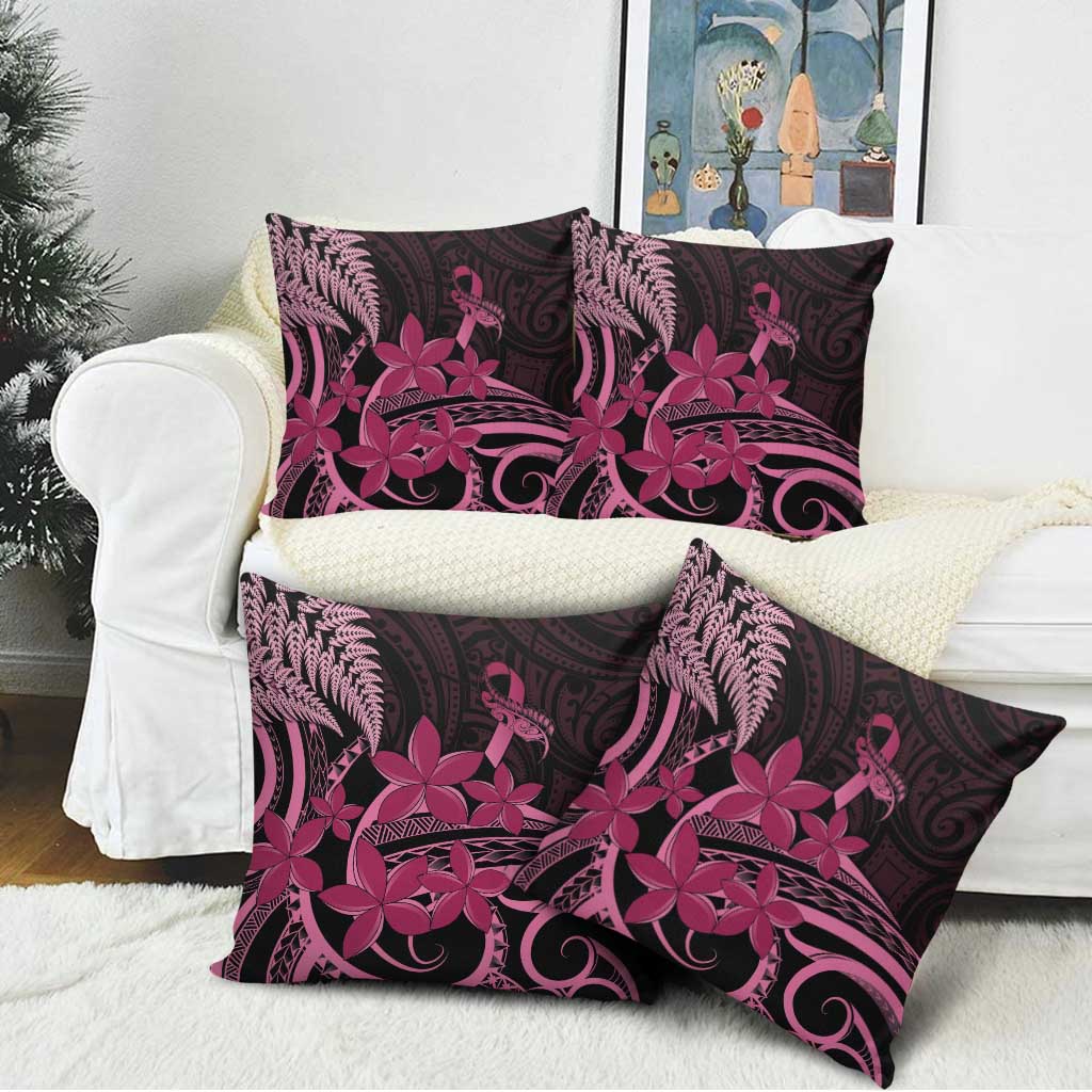 Aotearoa Maori Pillow Cover Pink Fern Ribbons on Black - Polynesian Pride