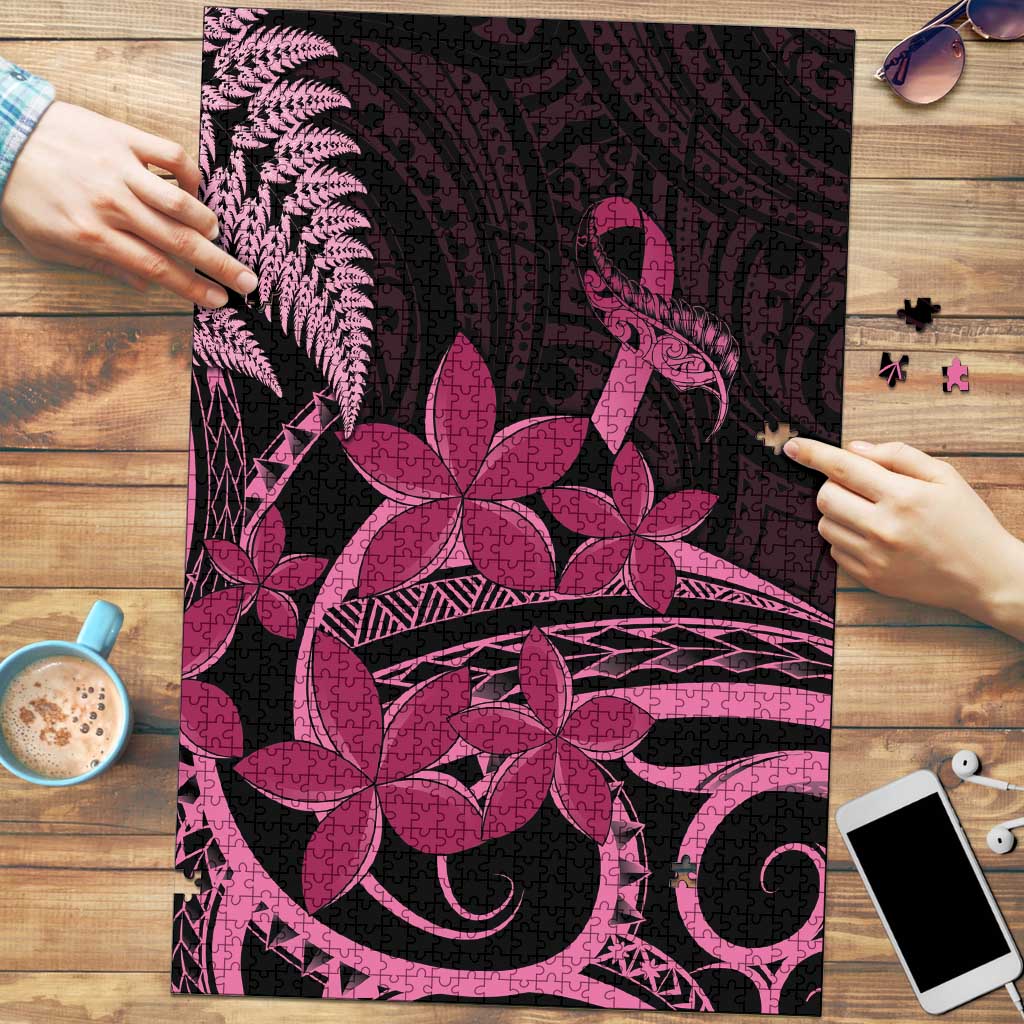 Aotearoa Maori Puzzle Pink Fern Ribbons on Black - Polynesian Pride