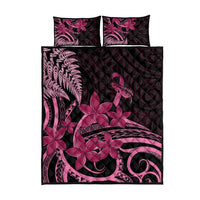 Aotearoa Maori Quilt Bed Set Pink Fern Ribbons on Black - Polynesian Pride