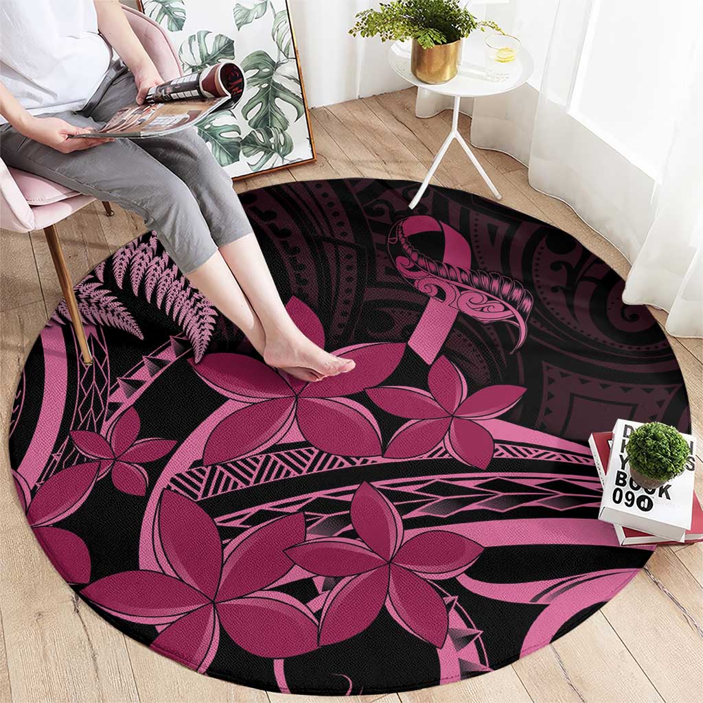 Aotearoa Maori Round Carpet Pink Fern Ribbons on Black - Polynesian Pride