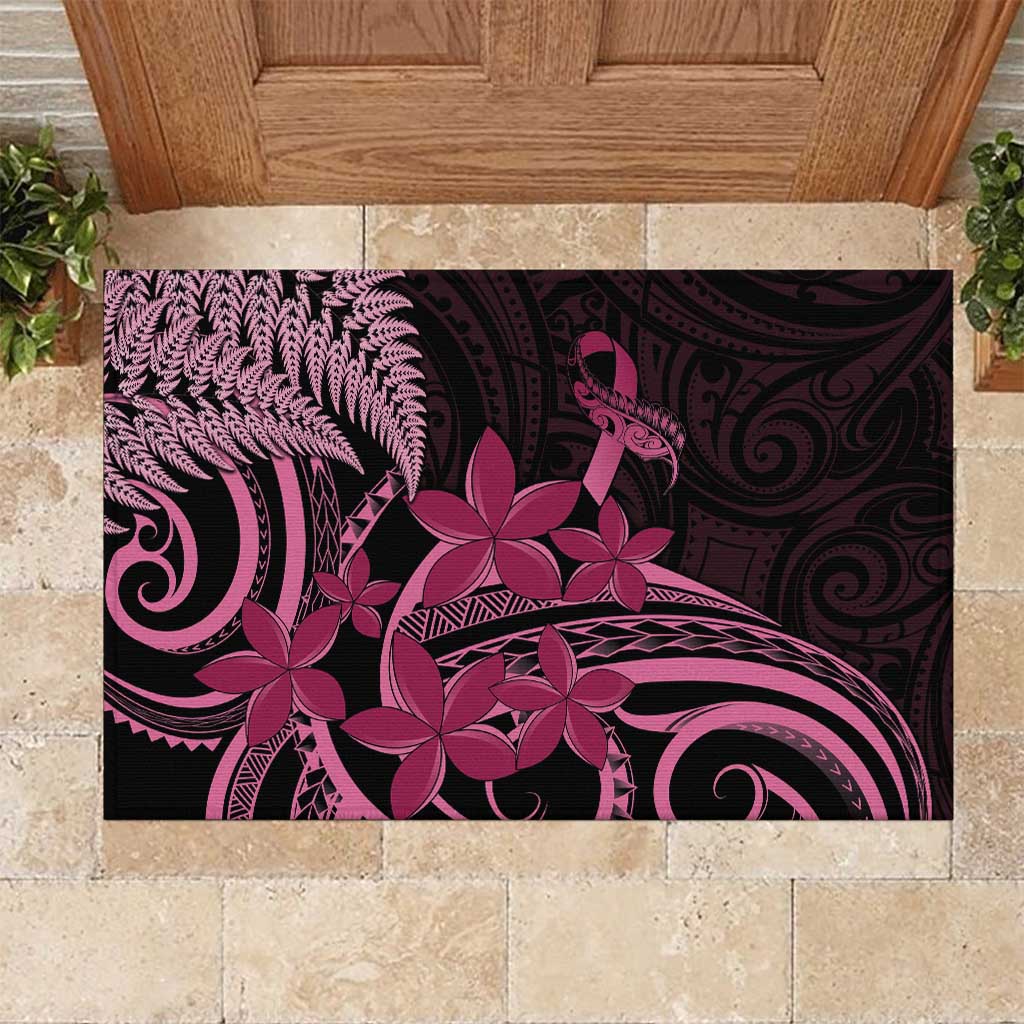 Aotearoa Maori Rubber Doormat Pink Fern Ribbons on Black - Polynesian Pride
